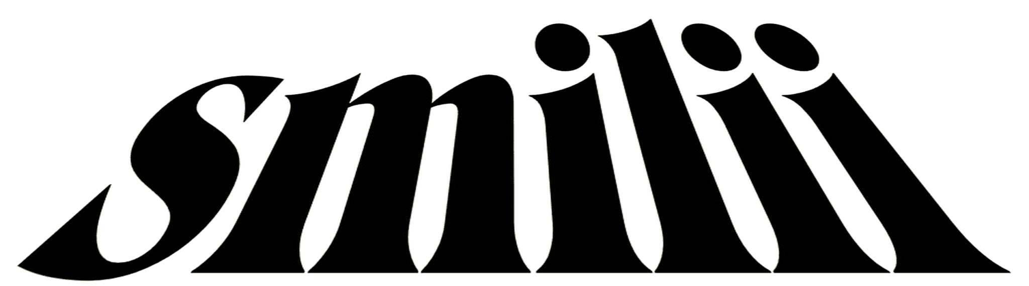 Black stylized text logo with the word "smili" where the letters resemble smiling people, set against a green background.